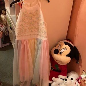 Long ivory pink and seafoam green and yellow dress